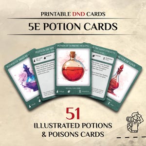 Carte Pozione e Veleno DnD Illustrate / Carte Oggetto DnD / Accessori per Giocatori DM D&D / Scarica e Stampa / Dungeons and Dragons 5e