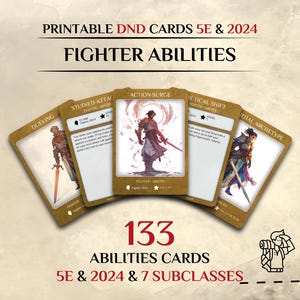 Karty umiejętności klas wojowników DnD | DnD 5e i 2024 | Akcesoria Dungeons and Dragons (plik PDF do druku)