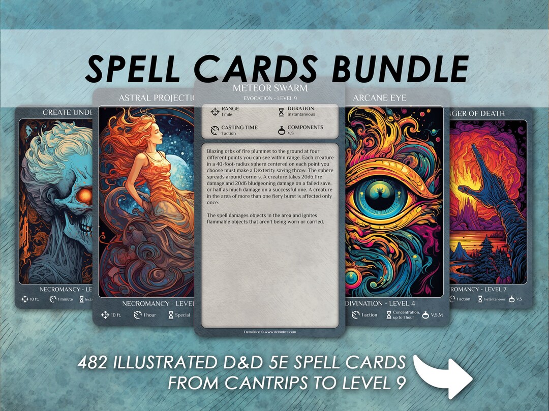 Dnd Spell Cards BUNDLE ALL CLASSES Cantrips to Level 9 Illustrated ...