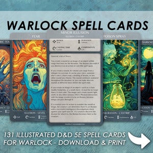 DnD Warlock Spells | D&D Illustrated spell cards | Dungeons and Dragons 5e | Spellbook | Tarrot size cards