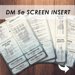 DnD DM Screen Insert | Dungeon Master Screen | DnD accessories | Dungeons and Dragons 5e | Printable |