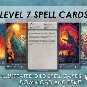 DnD-spreukkaarten | Geïllustreerde kaarten van niveau 7 | Dungeons and Dragons 5e | d&d Spellbook | Kaarten op tarotformaat