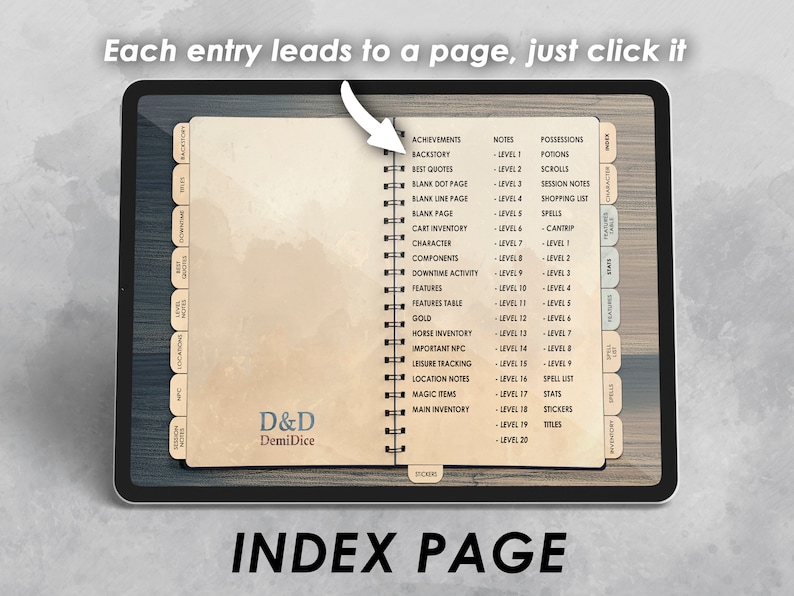 Index page has all the hyperlinked tabs. Just click on any and get to the desired character sheet page.