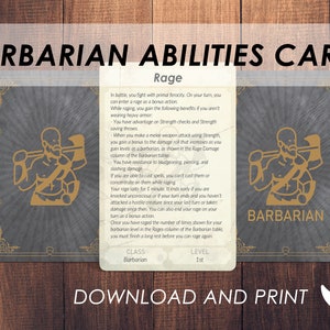 DnD Barbarian-vaardigheidskaarten | Accessoires Dnd Player Class | Dungeons and Dragons 5e | DnD-afdrukbaar | PDF |
