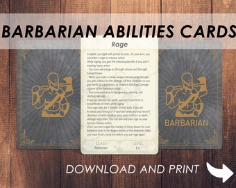 DnD Barbarian Ability Cards | Dnd Player Class Accessories | Dungeons and Dragons 5e | DnD Printable | PDF |