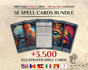Paquete de cartas de hechizo DnD / Cartas de hechizo ilustradas de actualización DnD 2014 y 2024 / Dungeons and Dragons 5e / Libro de hechizos de D&D / Cartas del tamaño del Tarot