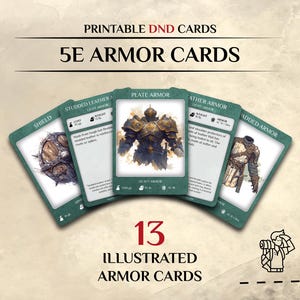 Carte armatura DnD illustrate / Carte oggetto DnD / Accessori per giocatori DM D&D / Download e stampa istantanei / Dungeons and Dragons 5e