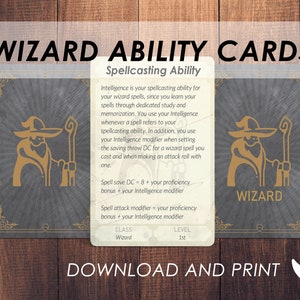 Cartas de Habilidade de Mago DnD | Acessórios de Classe de Jogador Dnd | Dungeons and Dragons 5e | DnD para Imprimir | PDF |