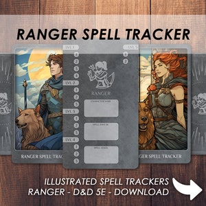 Cartão rastreador de slot de magia de Ranger D&D | Baixar e imprimir | Dungeons and Dragons 5e | Acessório para deck de magia Dnd | PDF |