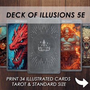 Jeu d'illusions du D&D 5e | Cartes illustrées | Tarot et taille standard | Accessoires Donjons et Dragons | D&D 5e