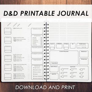 Printable DnD Character Journal 5e Minimalist | Dnd Character Sheet | D&D Campaign journal | DnD5e Spellbook | Dungeons and Dragons
