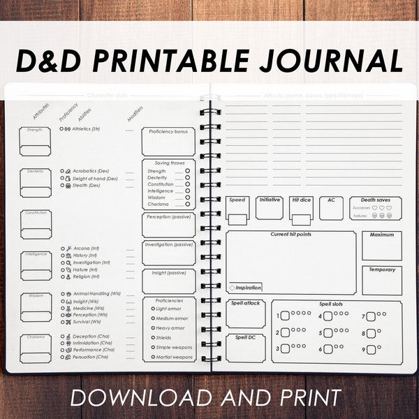 Printable DnD Character Journal 5e Minimalist | Dnd Character Sheet | D&D Campaign journal | DnD5e Spellbook | Dungeons and Dragons