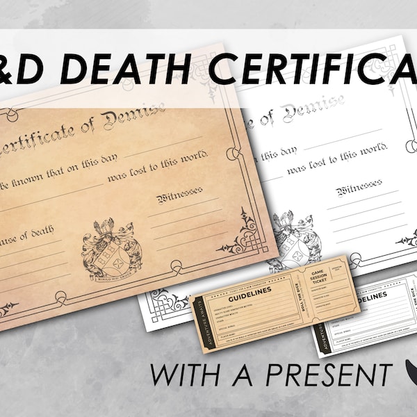 DnD Death Certificate | RPG Certificate of Demise | Printable Dungeons and Dragons | DnD Accessories | PDF | DND player gift | Pathfinder