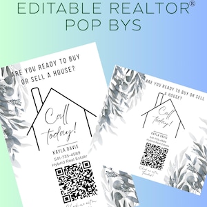 Realtor Pop-By Tags mit QR-Code | Makramee Handykette | Bereit zu kaufen oder zu verkaufen? | Graues Blatt Design | 3x3 & 4x6 Größen