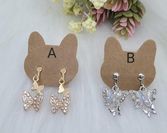 Graceful Twin Butterfly Drop Clip On Earrings
