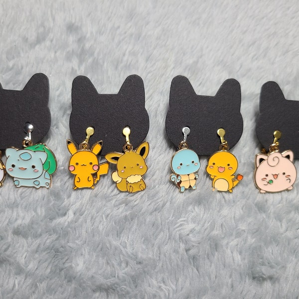 Pokemon Pikachu Eevee Charmander Squirtle Togepi Jigglypuff Bulbasaur Chibi Cartoon Clip On Earrings