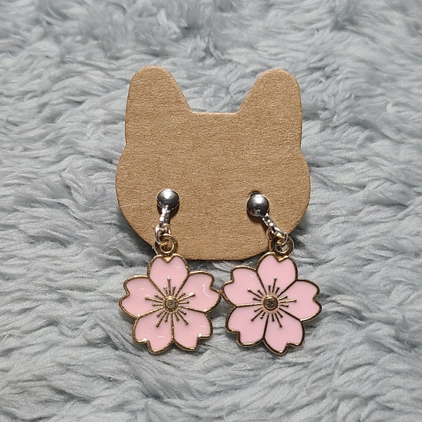 Sakura Cherry Blossom Pink Clip On Earrings