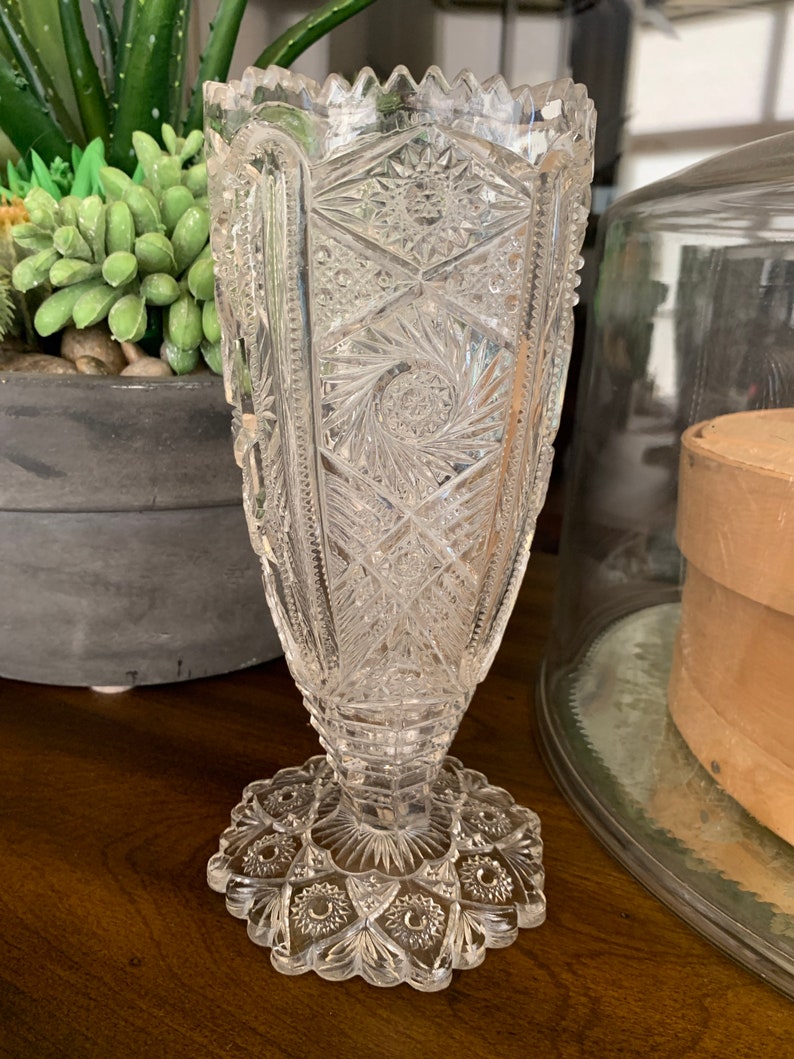 Vintage Pressed Glass Vase Etsy