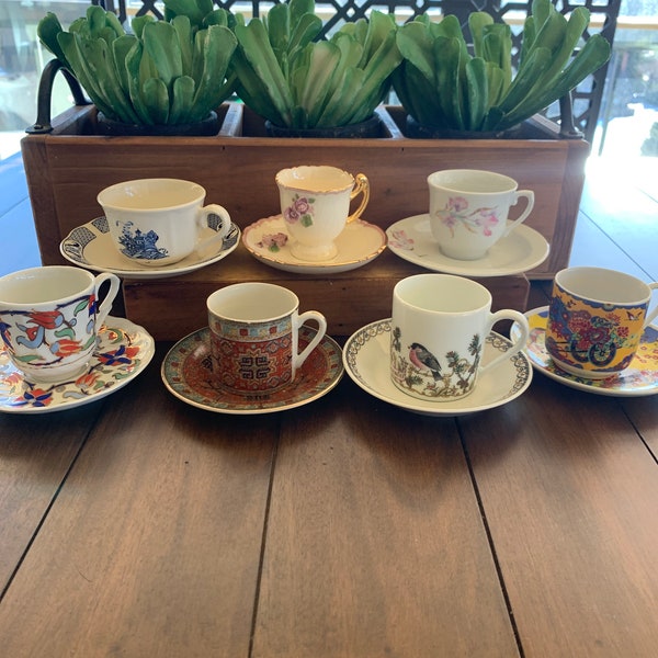 7 Demi cups and saucers of various makers