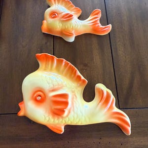 Vintage Orange Chalkware Fish - Favor IND Large and Small pair