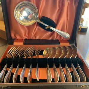 Antique English Bright Cut EPNS spoon and fork set