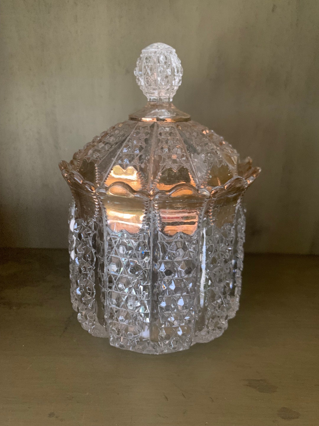 Button Panel Glassware gold Trim Covered Dish Etsy