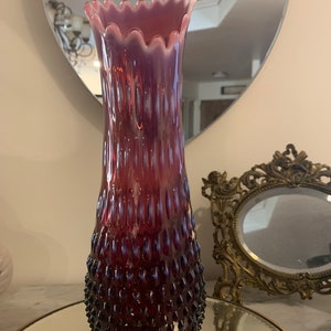 Fenton Plum Hobnail Opalescent Swung Vase.