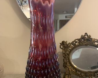 Fenton Plum Hobnail Opalescent Swung Vase.