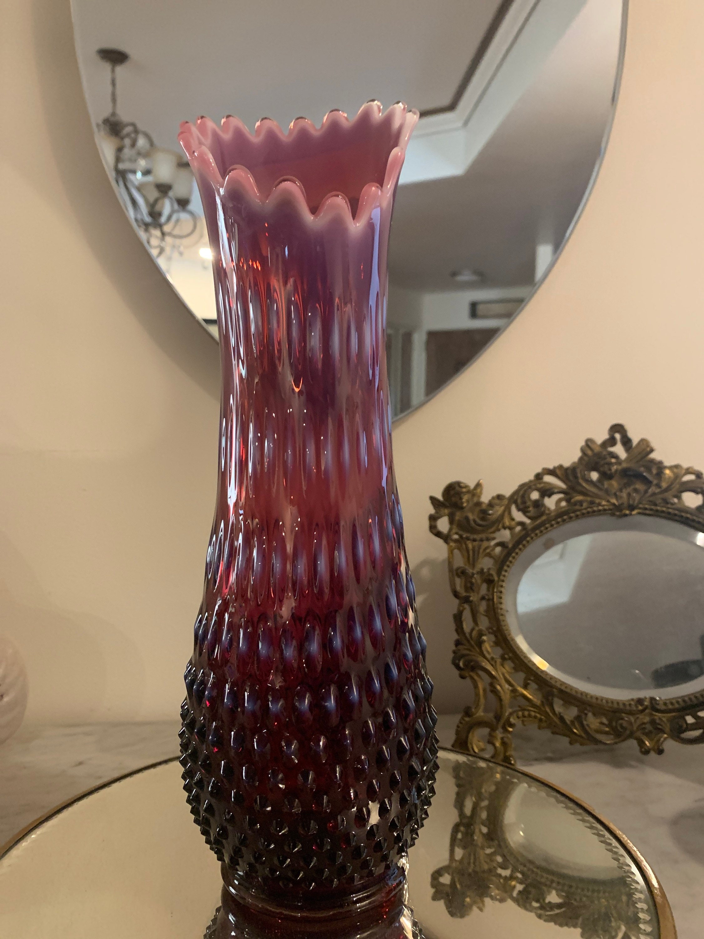 Blue hobnail glass vase - Etsy 日本