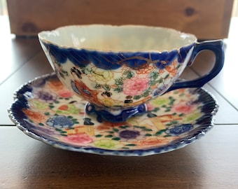 Vintage Blue Geisha Girls Cup and Saucer