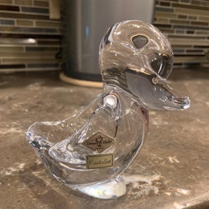 Vintage Clear Glass Art Vannes France Duck - pipe holder