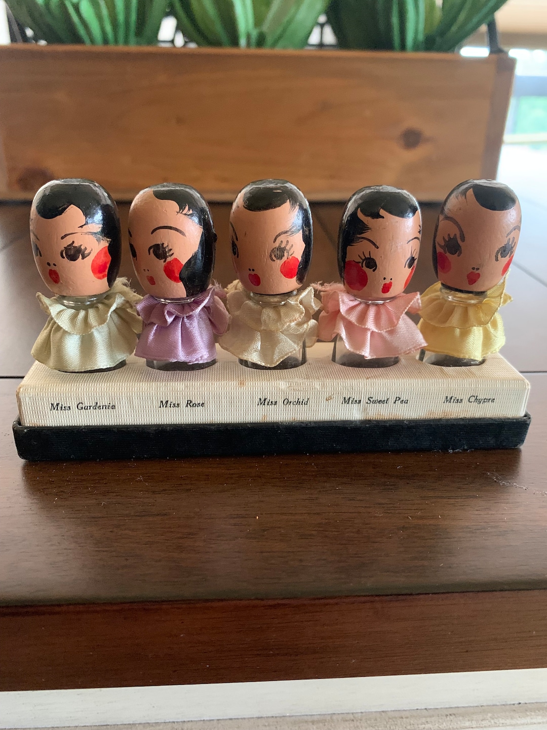 Antique Perfume Bottle Set 5 Wooden Doll Head Etsy