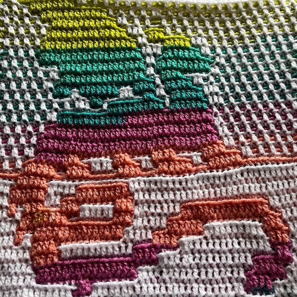 Motif au crochet en mosaïque de dragon - Carreau de dragon au repos - Tableau PDF et instructions écrites - Projet de mosaïque au crochet rapide et amusant