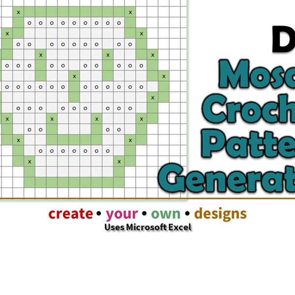 DIY Mosaic Crochet Pattern Generator for Excel - Design Your Own Overlay Mosaic Crochet Charts - Automatic Extended DC Stitches - Saves Time
