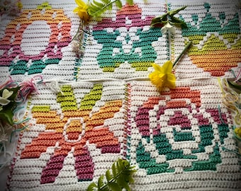 Mosaic Crochet Pattern: Flower Granny Squares (PDF Download)