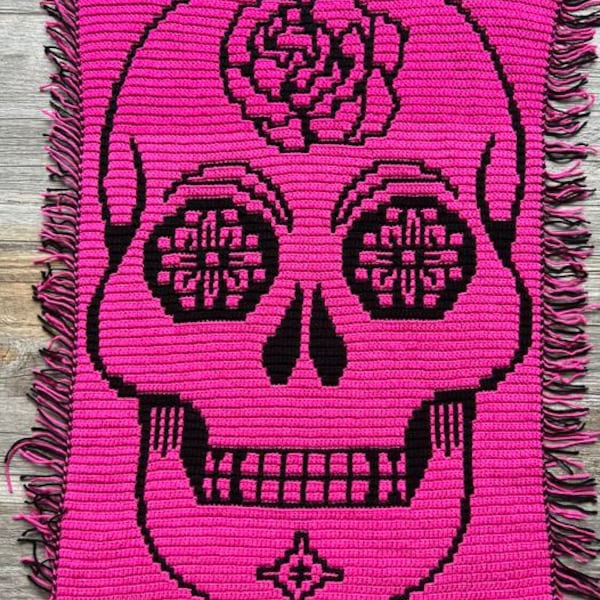 Overlay Mosaic Crochet Pattern 'Sugar Skull' Wall Hanging Easy Digital PDF Chart & Written Instructions for Wall Art, Mosaic Crochet Project
