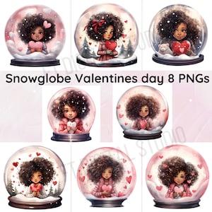 8 PNG / pacchetto / San Valentino / bambina nera nella sfera di neve / tema San Valentino / sublimazione / DTF / sfera di neve /