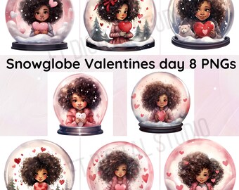 8 PNG | bundle | valentine's day | black little girl in snow globe | valentine's day theme | sublimation | DTF | snowglobe |