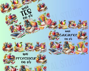 3 fichiers PNG francais | cadeau fin annee | professeur | tes | educatrice | design francais | sublimation professeur tumbler | en or