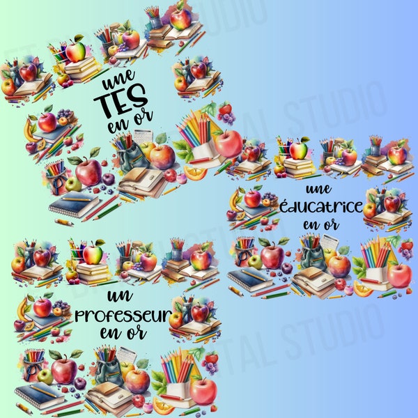 3 fichiers PNG francais | cadeau fin annee | professeur | tes | educatrice | design francais | sublimation professeur tumbler | en or