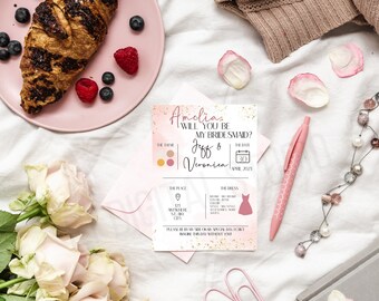 Template Electronic Rose Gold Marble Bridesmaid Invitation | Digital Wedding Invitation| E-Invite | Editable