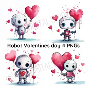 4 PNG / pacchetto / San Valentino / San Valentino robot / tema San Valentino / sublimazione / DTF / cuori robot/
