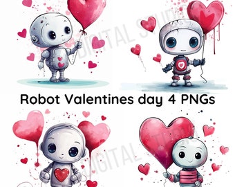 4 PNG | bundle | valentine's day | robot valentines | valentine's day theme | sublimation | DTF | robot hearts|