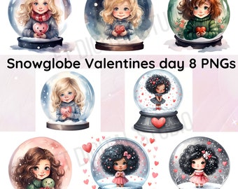 8 PNG | bundle | valentine's day | little girl  | valentine's day theme | sublimation | DTF | snowglobe | card making design |
