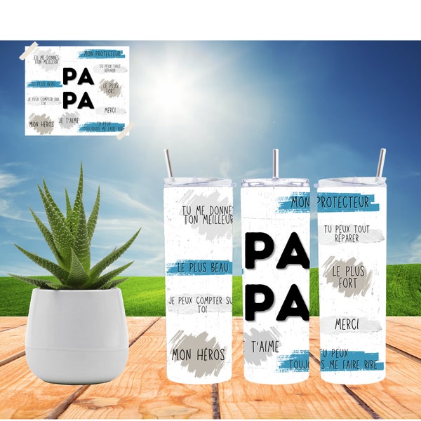 Bicchiere design francais / bouteille papa / fete des peres / sublimazione / merci papa / cadeau papa / tasse papa
