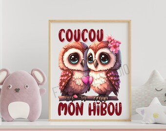 Desenho para impressão | Coucou mon hibou | quarto infantil | Sublimação de design en français| Decoração | Sublimação de imagem