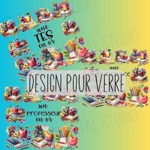 4 französische Fichiers PNG | cadeau flosse | Lehrerin | te Erzieherin | design francais | Sublimation professeur verre libby | de bzw