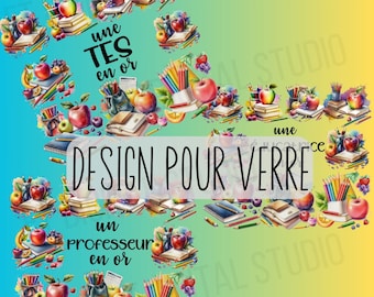 4 fichiers PNG francais | cadeau fin annee | professeur | tes | educatrice | design francais | sublimation professeur verre libby | en or