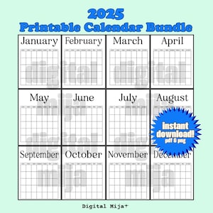 2025 Printable Calendar Template | Family Organizer | Monthly Planner | Kitchen Calendar Printable | Fillable Calendar | Serif Calendar