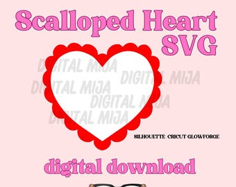 Heart SVG, Pink Heart with Red Lace Scallop Border | Scalloped Scallop Heart SVG Love or Valentine&#39;s Day File, Cut File, Heart Clipart, HTV